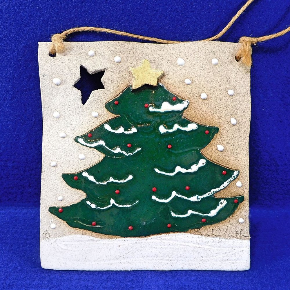 Christmas Tree Tile Wall Plaque by Kathy Smith Pottery - Signed 7.5"
